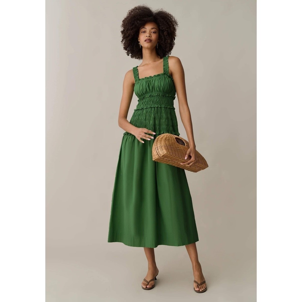NWT o.p.t Freya Smocked Cotton Dress in Fern Green - Size XS